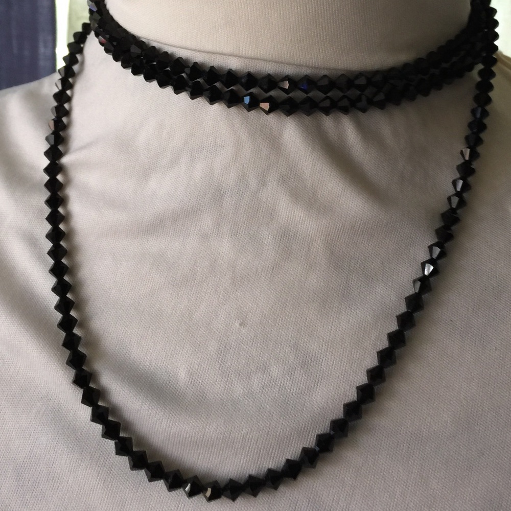 Vintage Swarovsky 48” long black Bicone necklace - Picture 6 of 9